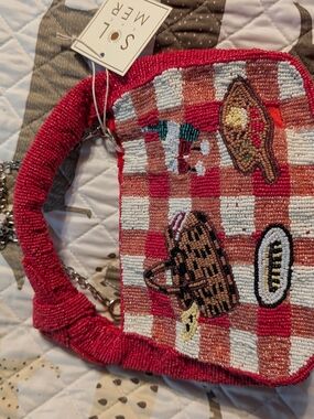 Sol Mer Pizza Wine  Shoulder Bag Beaded Purse Handbag NWT